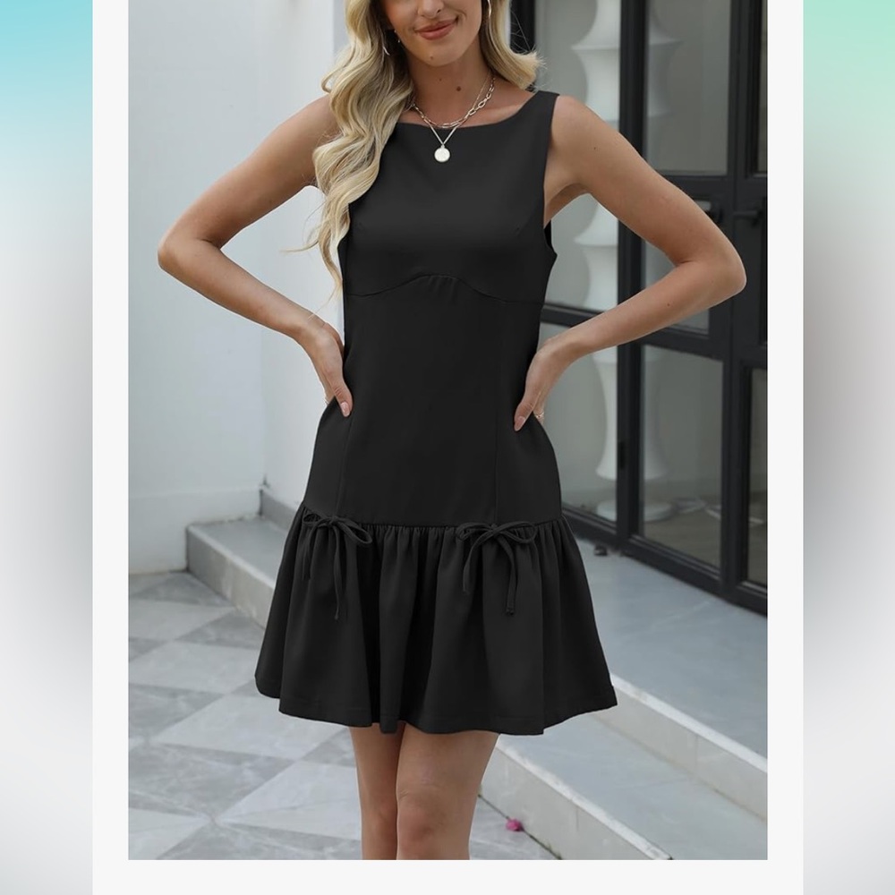 Elegant Black Sleeveless Dress bows small
